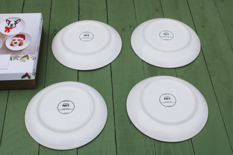 photo of Pier 1 Christmas puppies holiday salad or dessert plates dogs in winter hats!  #6